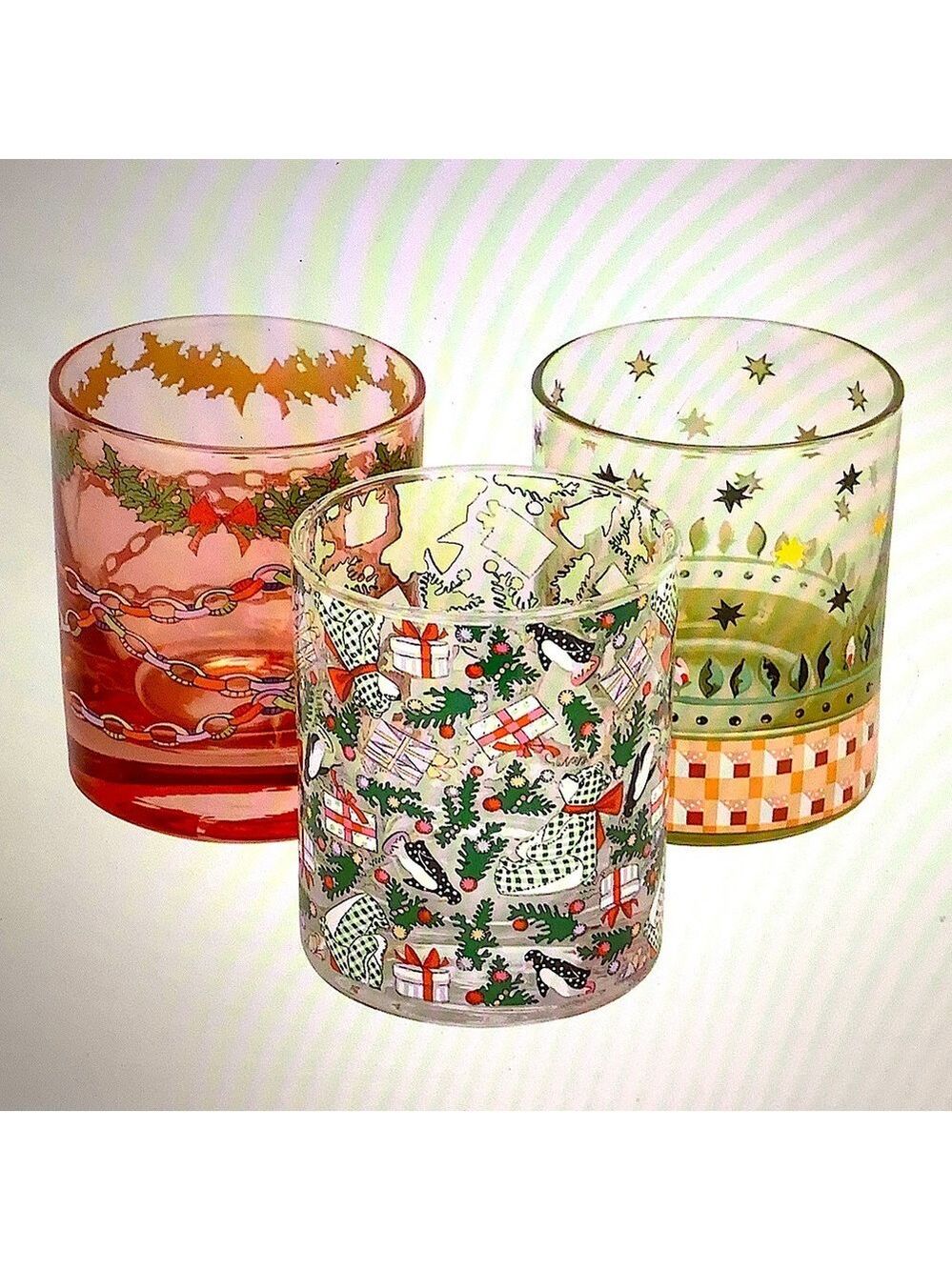 Cath Kidston Christmas Ditsy Glass Tealight Holders New In Box